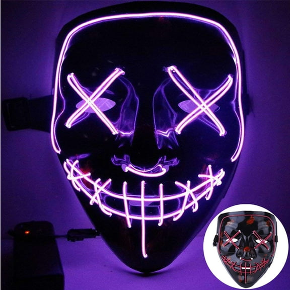 Gustave Halloween Light up Mask 4 Lighting Modes LED Glow Purge Mask with Battery for Adult Halloween Costume Festival Cosplay Masquerade Party