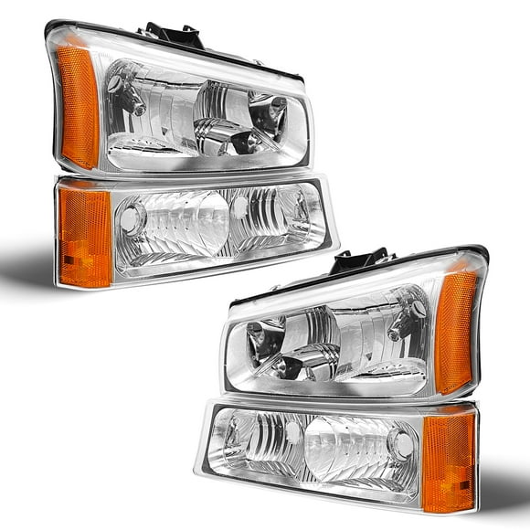 Assemblage de Phare Silverado 2003 Compatible avec Chevy Silverado Avalanche 2006 1500/2500/3500 Boîtier Chromé Clair Réflecteur Ambre Paire de Remplacement de Phare