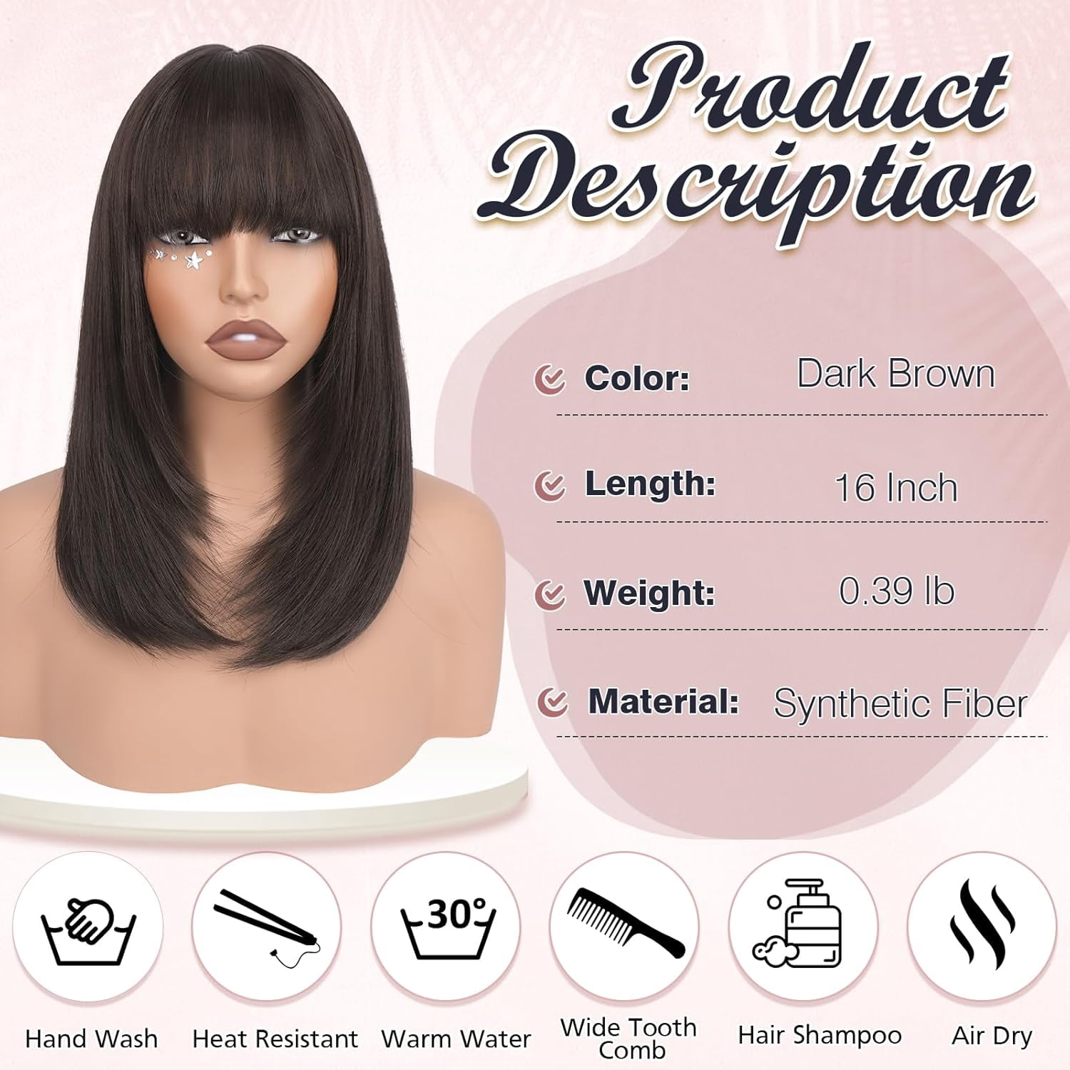 SUCS Blonde Bob Wigs with Bangs Shoulder Length Straight Natural Looking Synthetic Heat Resistant Medium Hair Wigs for Women Daily Party, 16 Inch Dirty Blonde