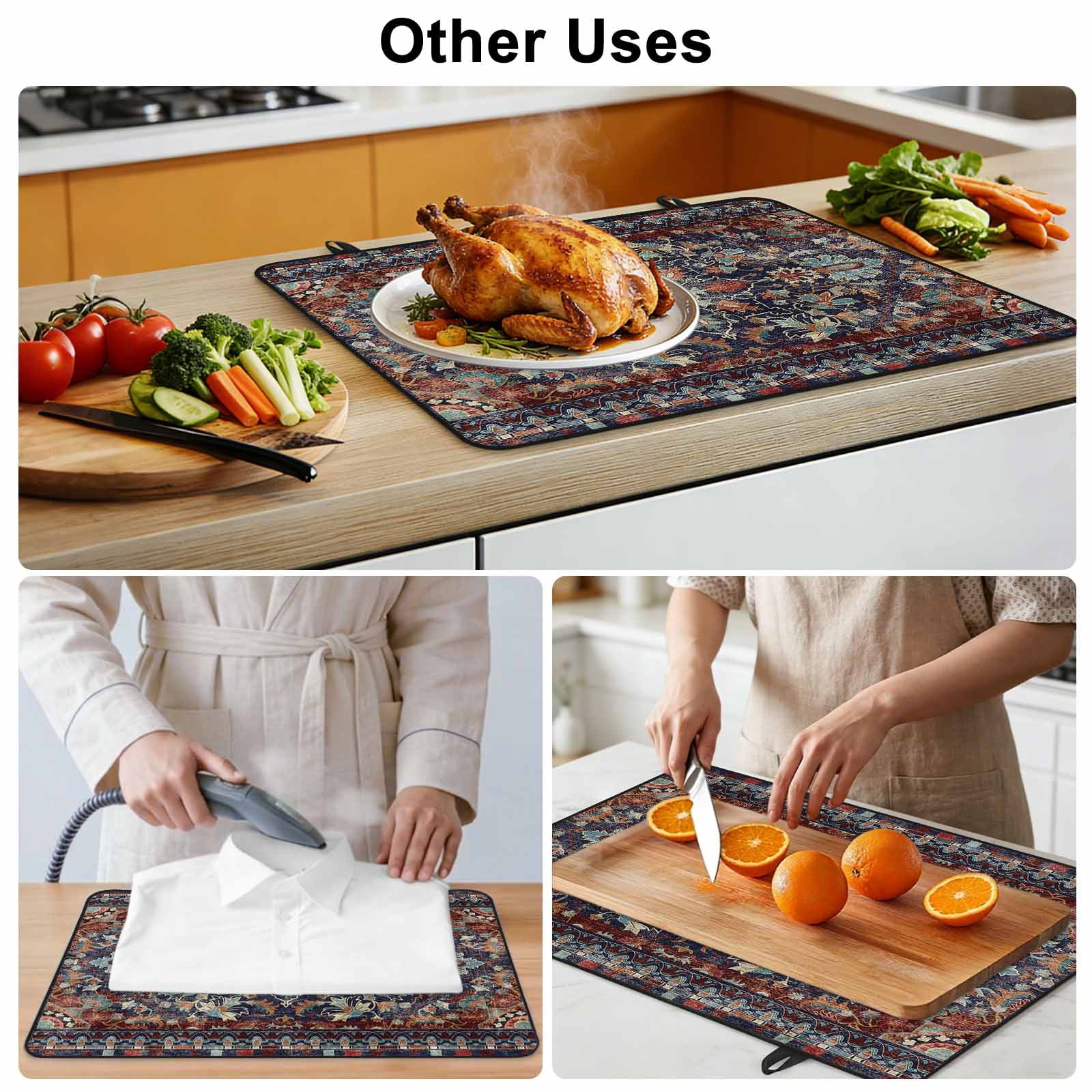 Retro Boho Stove Top Cover for Electric Stove, Heat-proof & Non Slip Glass Top Stove Cover Protector, Rustic Flowers Modern Geometric Abstract Art Kitchen Flat Cooktop Rubber Mat 24x21 Inches
