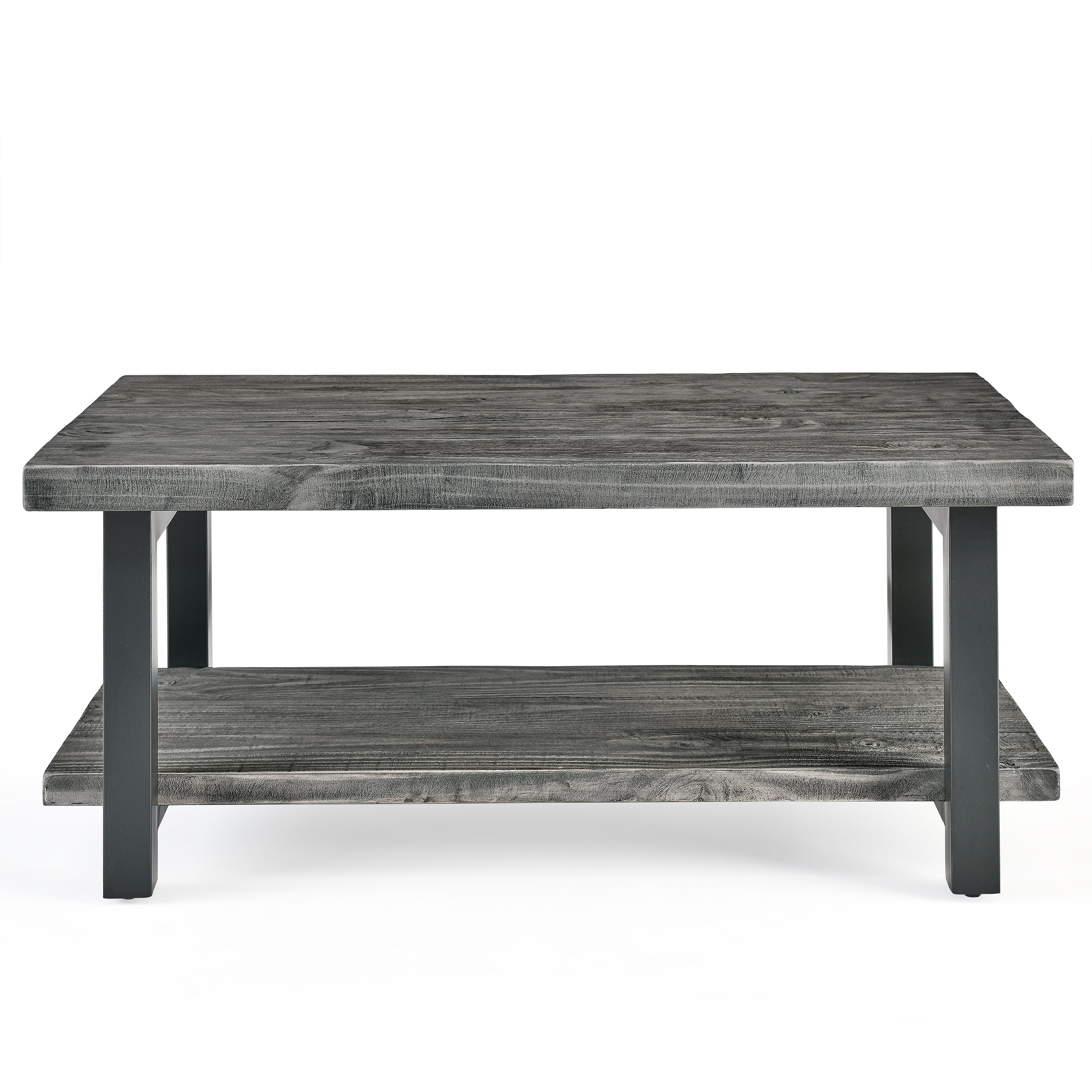 Alaterre Furniture Ponoma 42-inch Coffee Table, Solid Wood and Metal, Lower Shelf for Storage, Ideal for Living Room and Office Spaces, Slate Gray