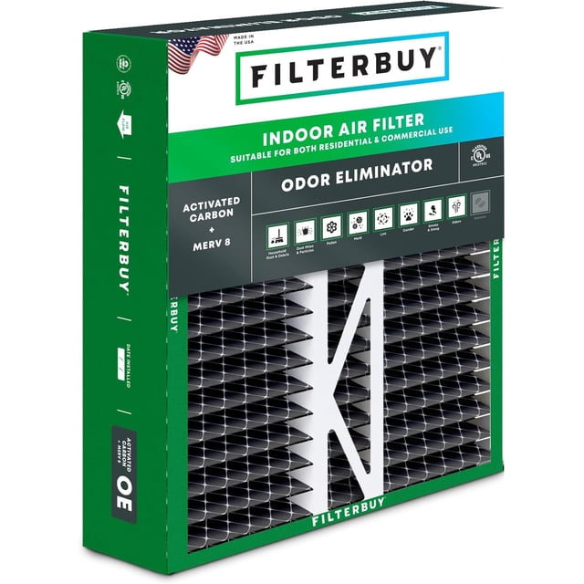 Filterbuy 20x20x5 Air Filter MERV 8 Odor Eliminator, HVAC AC Furnace Air Filters Replacement (1-Pack)