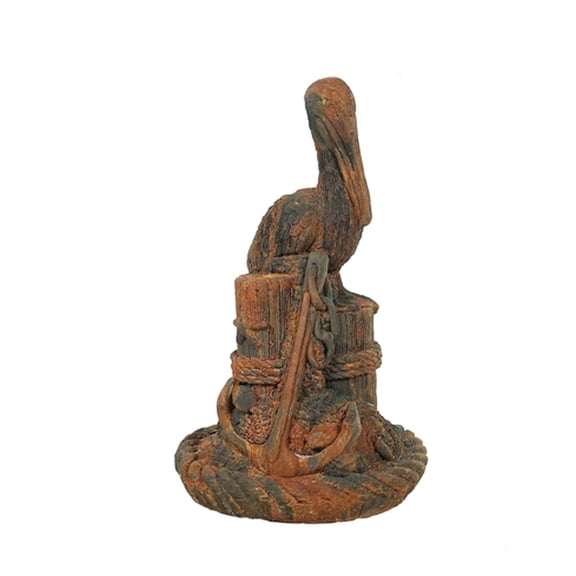 Solid Rock Stoneworks Pelican with Anchor Concrete Statue, 27" Tall, Rust Color