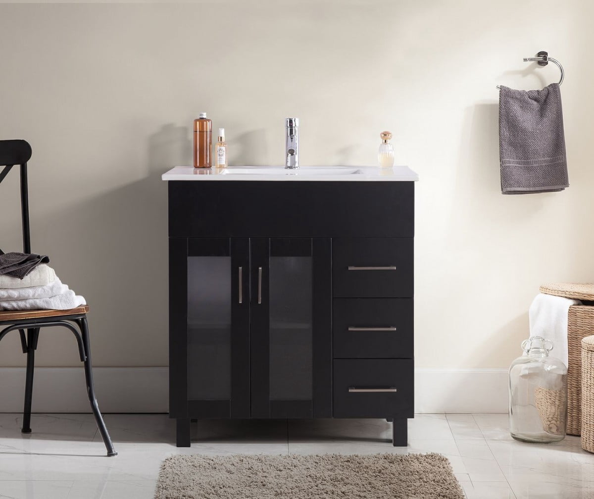 32 Inch Single Sink Espresso Cabinet With Ceramic Basin Countertop - Laviva