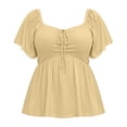 thumbnail image 5 of Women's Blouses Ndbuld Women's Spring And Summer Solid Color Plus Size Fashion Elastic Petal Sleeve T-Shirt With Round Neck Khaki XXL, 5 of 5