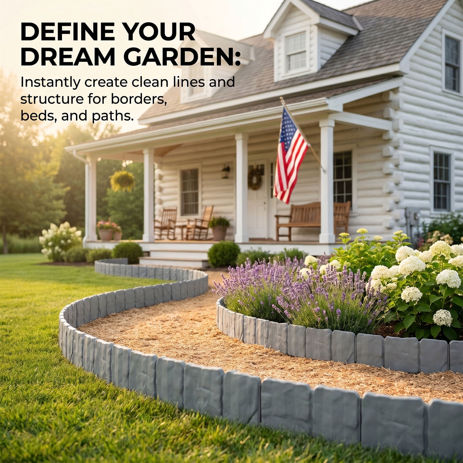 Imitation Stone Garden Fence Plastic Retaining Edging Border Grey Cobbled Effect,Plastic Garden Retaining Edging Fence,Flexible Interlocking Landscape Edging,for Landscaping Flower Beds