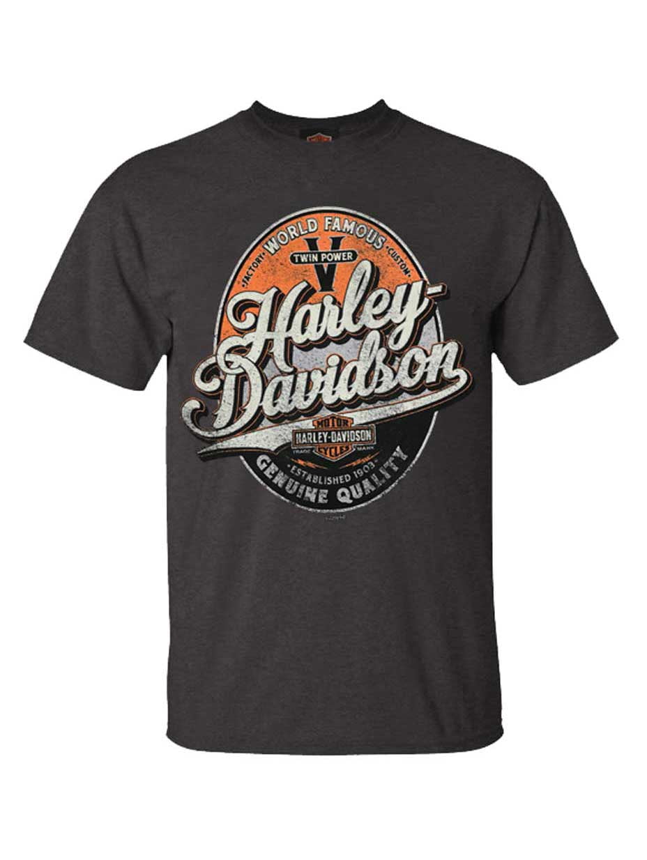Harley-Davidson Men's Bootleg Distressed Short Sleeve T-Shirt - Tar Gray, Harley Davidson