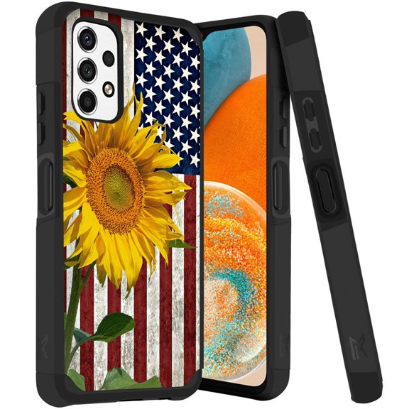 ANJ  Rugged Dual Layered Shockproof Slim Hybrid Case   Tempered Glass Cover Compatible with Samsung Galaxy A23 5G - American Sunflower