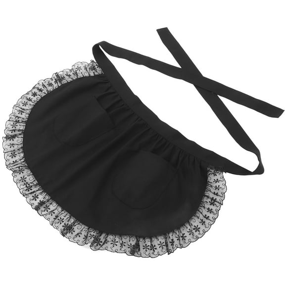 DRAFIDEEP 1Pcs Black Cotton Polyester Half Apron for Maid Cosplay with Pockets Female Server 52x42cm