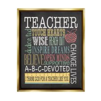 Stupell Teacher Appreciation Chalkboard Style Inspirational Painting Gold Floater Framed Art Print Wall Art