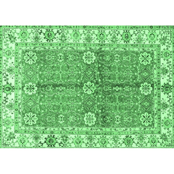 Ahgly Company Indoor Rectangle Oriental Emerald Green Traditional Area Rugs, 7' x 9'