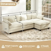 BedLuxury 111.5 Modular Sectional Sofa with Movable Ottoman, L Shaped Cloud Couch for Living Room, 3-Seat, Beige