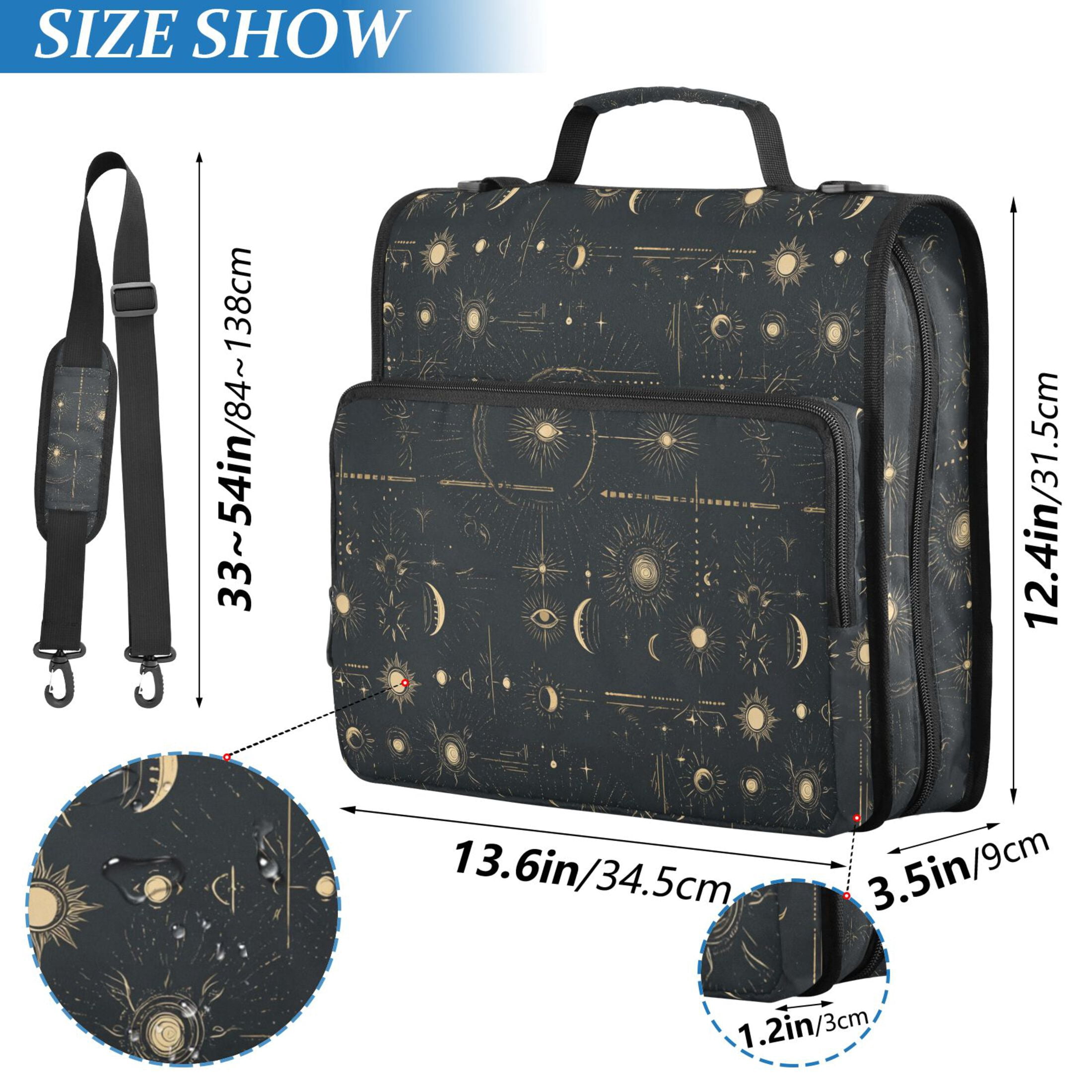 Zipper Binder Gold Stars Sun Moon 1.5 Inch Binder Folder Bag with Shoulder Strap and Handle
