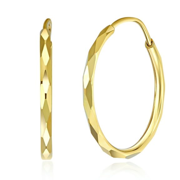 Wellingsale Ladies 14k Yellow Gold Polished 1.5mm Diamond Cut Faceted Endless Hoop Earrings (17 x 17 mm)