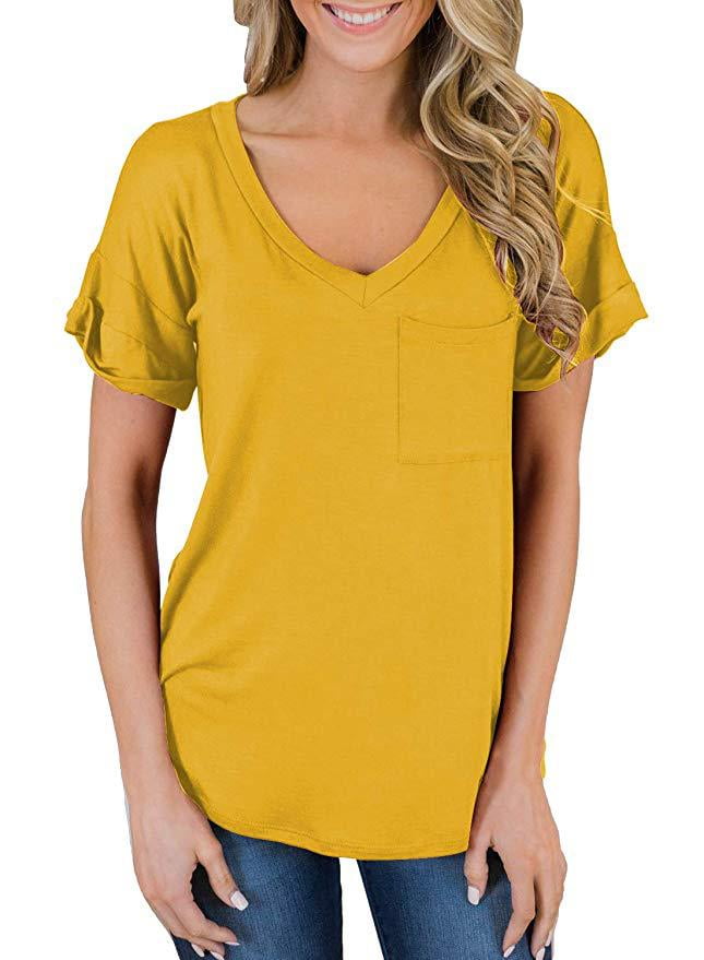 solid color women's v neck t shirts