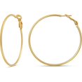 thumbnail image 1 of Pendientes de aro de plata de ley 925, pendientes de aro redondeados pulidos chapados para mujeres y niñas [oro amarillo, 50 mm/2 pulgadas], 1 of 3
