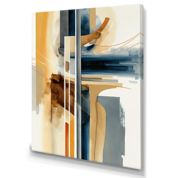 Designart Modern Blue And Gold Abstract II Canvas Wall Art