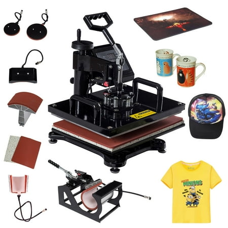 Goplus 6 in 1 Heat Press Machine Digital Transfer Sublimation T-Shirt Mug Hat Plate