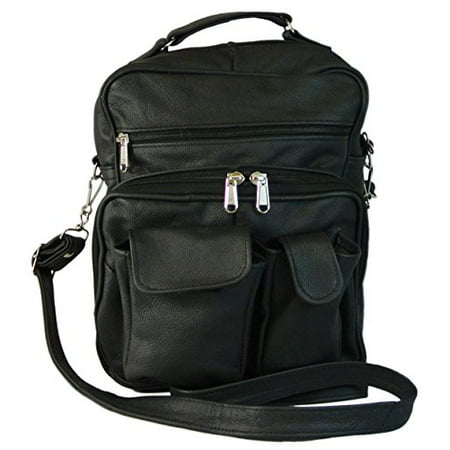 Womens Organizer Handbag Premium Leather Purse Lots of Pockets (Black) - 0