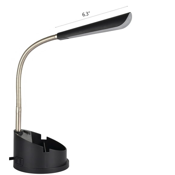 Mainstays LED Desk Organizer Lamp with AC Outlet, Black, Plastic Finish