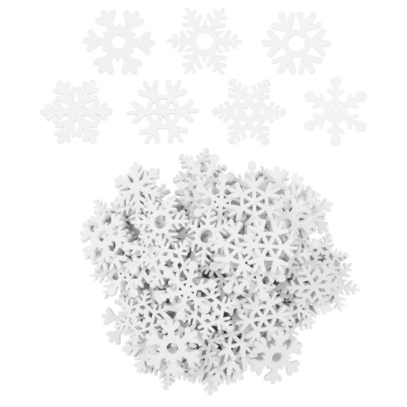 Supvox Christmas Wood Snowflakes White Hanging Ornaments for Parties 100Pcs