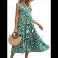 thumbnail image 3 of Vestido de Verano para Mujer, Sin Mangas, Bohemio, Floral, con Escote en V, Lazo Frontal, Flecos y Fluido Verde L, 3 of 8