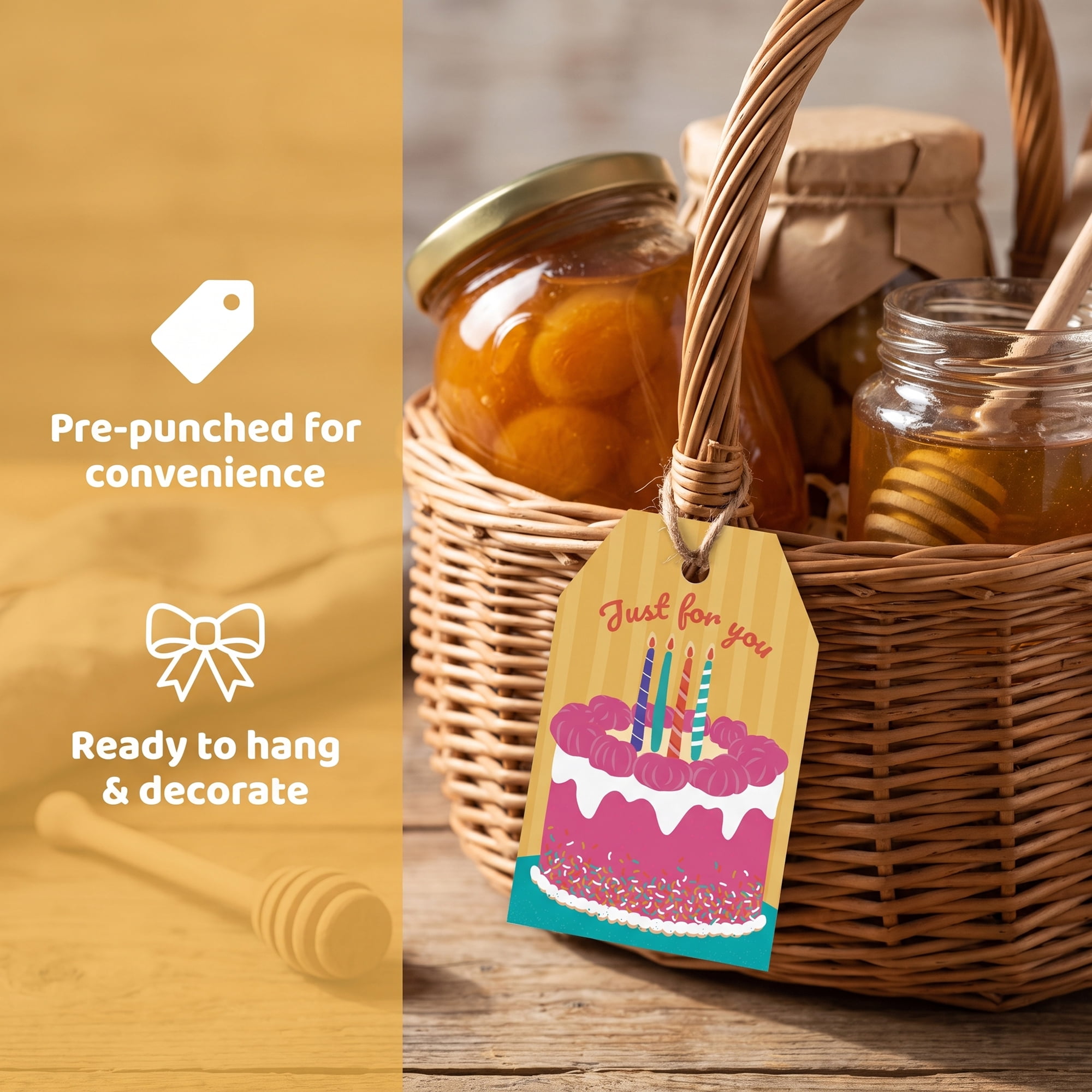 Unique Bargains 100Pcs Elegant Birthday Gift Tags with Twine Fudge Cake 2" x 3.1"