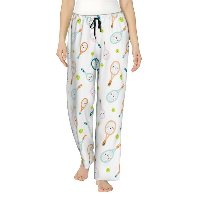 Xecao Cute Tennis Rackets for Women's Pajama Pants with Drawstring Waist and Side Pockets Lightweight Lounge Sleep Pants-Large