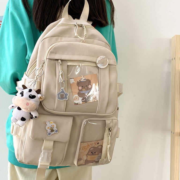 WANWEN Zaino Kawaii 3 Pezzi Per Studentesse – Grande Capacità Con Accessorio Orsetto, Regalo Carino Per Ragazze