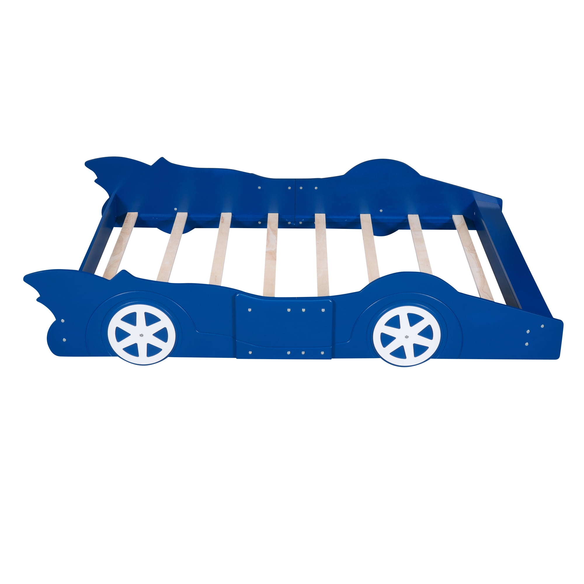 Miniyam Full Size Race Car Bed for Kids, Car-Shaped Design, Blue