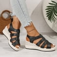 thumbnail image 3 of HomeDM Womens Wedge Sandals Comfort Platform Open Toe Ankle Strap Summer Casual Beach Sandals, Black Size 6.5, 3 of 9