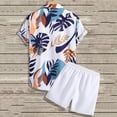 thumbnail image 6 of DGMIOCS Men's Summer 2 Piece Outfits Tropical Print Short Sleeve Button Down Hawaiian Beach Shirt and Shorts Set Orange Size: S, 6 of 6