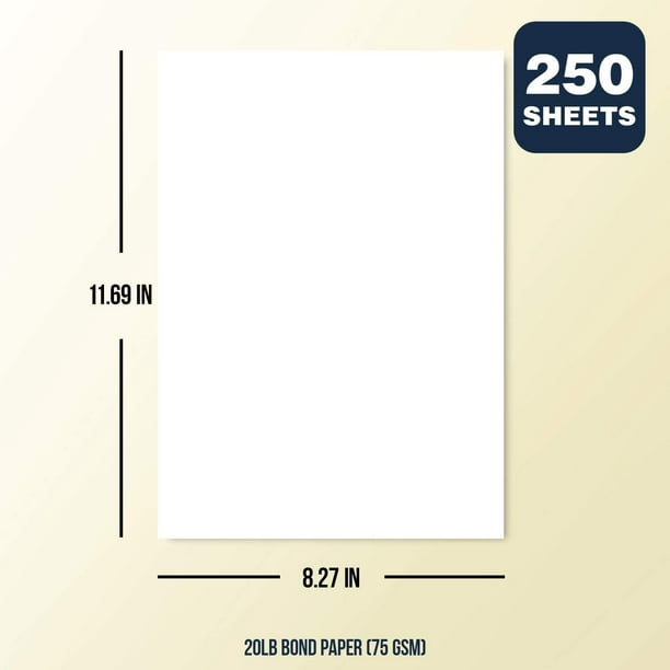 A4 White Paper | For Copy, Printing, Writing | 210 x 297 mm. (8.27" x 11.69" | 20lb Bond, 60lb Text | 250 Sheets Per Pack - Walmart.com