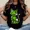 black, variant on 100% Cotton Four Leaf Clover Cat Print T Shirt White Crewneck Casual Wear For St Patrick's Day Golf Gift T-Shirt For Men and Women