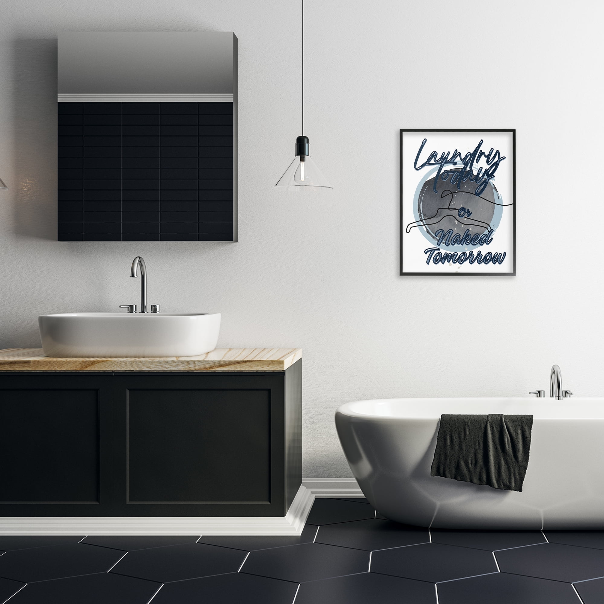 Laundry Phrase with Hanger Contour Black Framed Giclee Art, design by Jesse Keith
