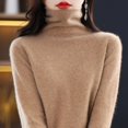 thumbnail image 1 of Suéter de lana para mujer, suéter de cuello alto de otoño e invierno, suéter suelto sin costuras, suéter de cachemira, 1 of 6