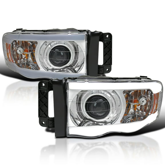 Spec-D Tuning Chrome LED Tube Projector Headlights Compatible with 2002-2005 Dodge Ram 1500, 2003-2005 Dodge Ram 2500/3500, Left   Right Pair Headlamps Assembly
