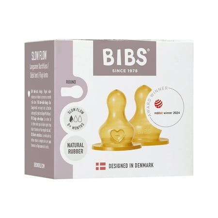 BIBS Baby Bottle Nipple Round Latex  Slow Flow  2 Pack