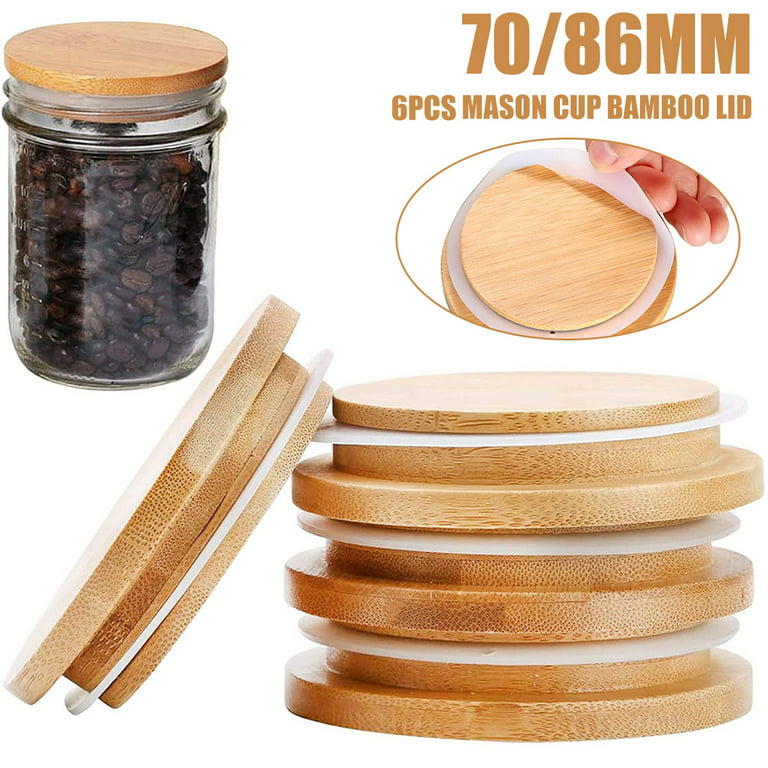 6Pcs Bamboo Mason Jar Lids with Straw Hole 70mm/86mm Wide Mouth