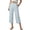 PL68_Blue, variant on Women Linen Capri Button Down Elastic Wasited Pants Casual Rolled Cropped Pants with Pockets Black M