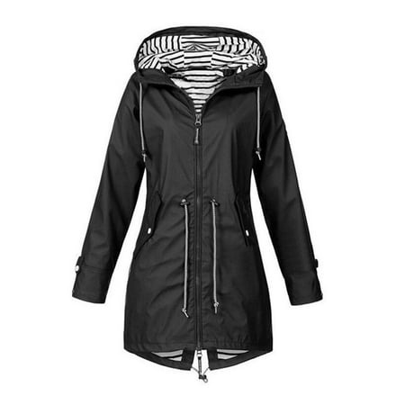 yotijay Women Lightweight Waterproof Rain Jackets Packable Outdoor Hooded Windbreaker for Fishing Hiking Climbing Camping Travel - black M M Size Black