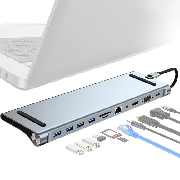 USB C Docking Station Dual Monitor, 11 in 1 Laptop Docking Station MacBook/Windows, USB C Hub Multiport Adapter with 4K, VGA, USB 2.0/3.0, PD 100W, Ethernet, SD/TF Slots, Audio/Mic