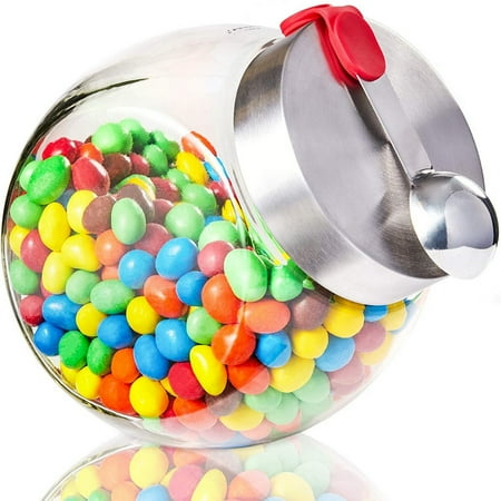 58 Ounce Glass Penny Jar With Magnetic Stainless Steel Lid And Scoop For Candy, Dry Goods, And Food Storage
