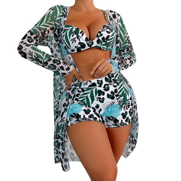 HSHMT Clearance Shop Bikini Sets for Women Under 20$ String Triangle Summe Fashionable Multi Color Leg Length Pants Top Cover Up Three Piece Swimwear Set Womens Swimsuits