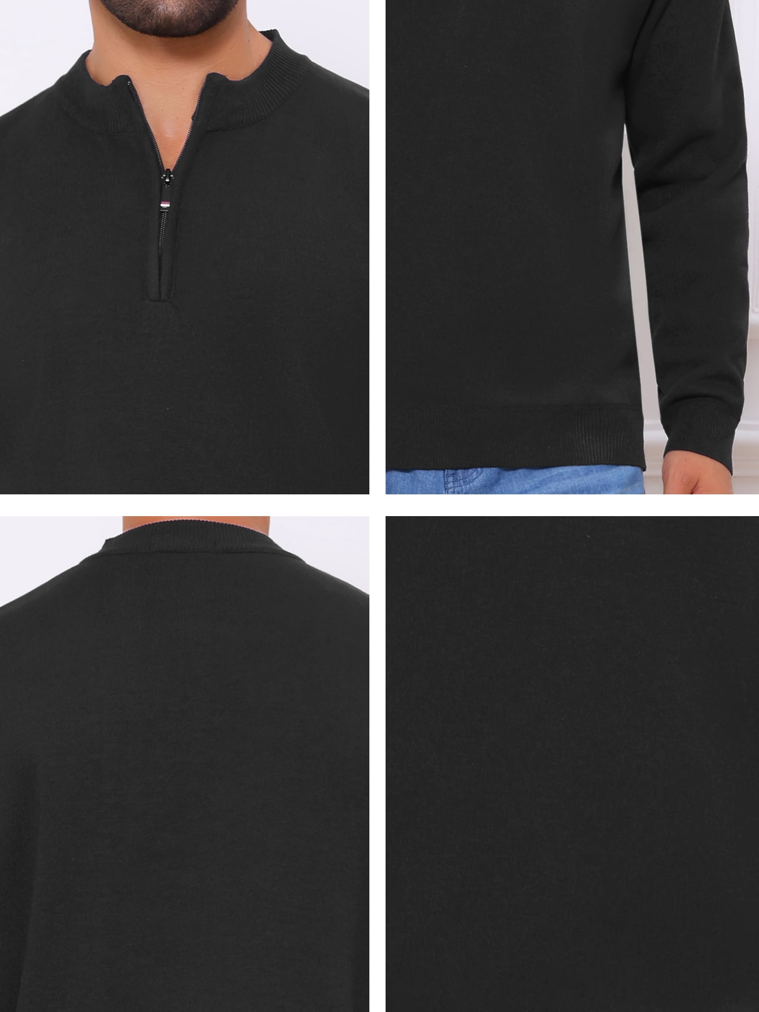 DARING DIVA Men's Mock Neck Pullover Quarter Zip Knitted Polo Sweater M Black