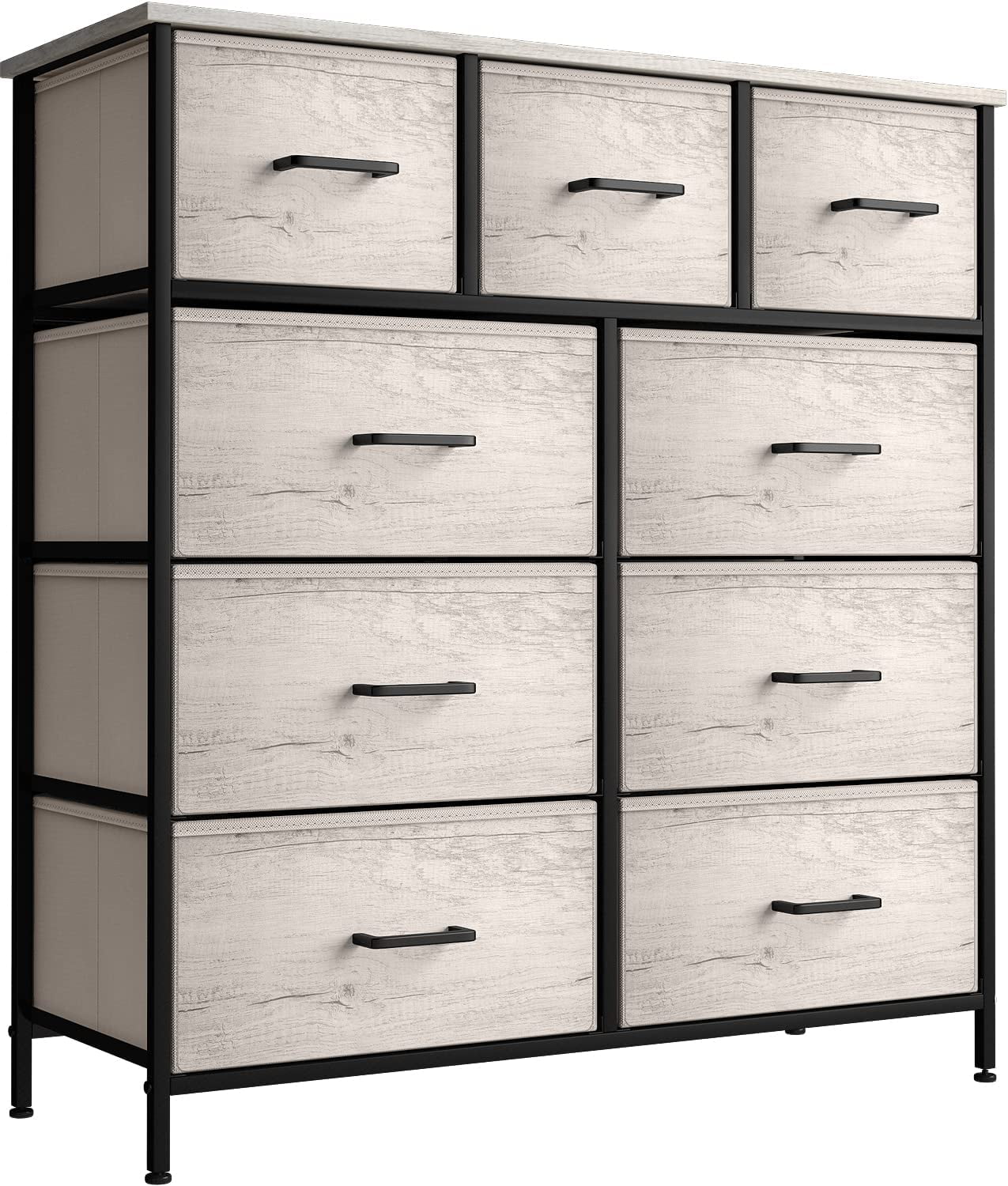 Dresser with 9 Faux Wood Drawers Storage Unit Organizer Chest for Clothes Bedroom, Hallway