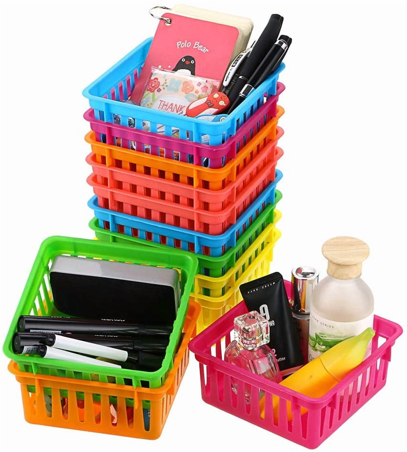 18 Pcs Colorful Small Plastic Baskets Classroom Storage Bins Crayon and Pencil Baskets 5.3 x 5.3 In