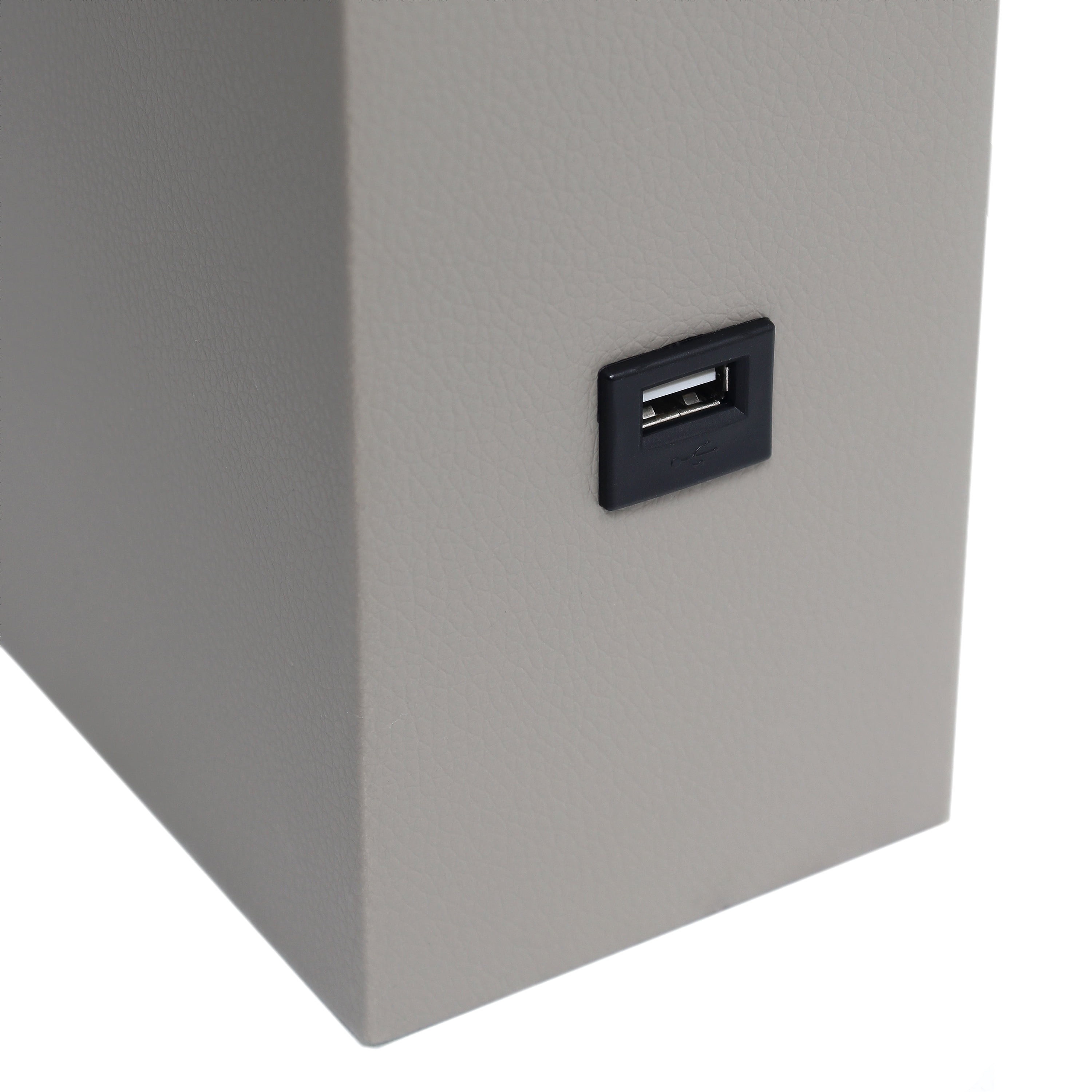 Lalia Home 21" Leather Modern Bedside Table Lamp with USB Port and LED Bulb, Gray