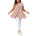 thumbnail image 2 of Tops de túnica de mujer plus size Agnes Orinda, camiseta de punto suelta de verano con cuello redondo, manga corta, blusa casual 3X en color rosa, 2 of 5