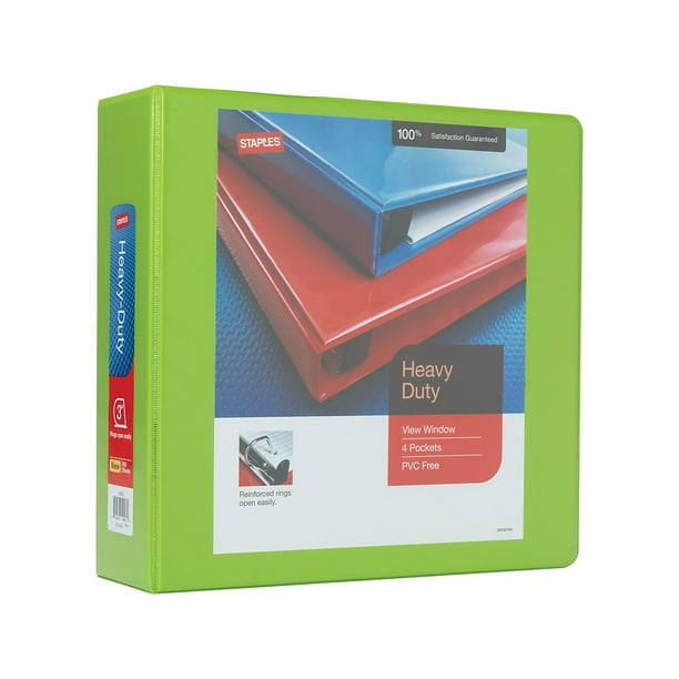 Staples Heavy Duty 3" 3Ring View Binder Chartreuse (24692) 56322CC